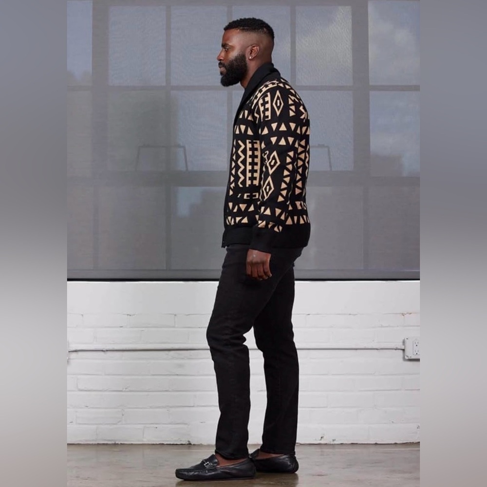 Men's Black and Tan Geometric Jacket